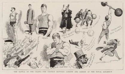 The Battle of the Giants, the Contest between Sandow and Samson at the Royal Aquarium